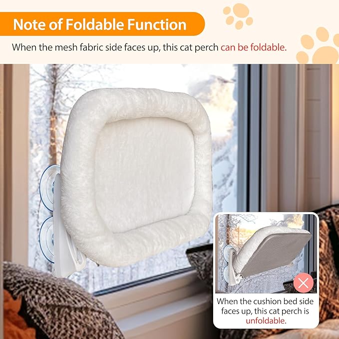 L&W BROS. 2PC Cat Window Perch Cushion Bed Cat Hammock with 4 Updated Suction Cups Easy to Assemble Window Bed for Heavy Large Cats (M 2Pc)
