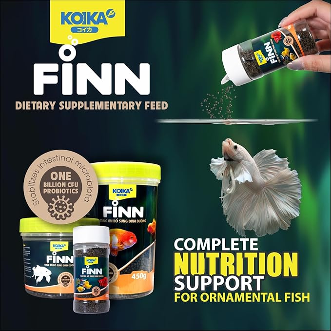 KOIKA FINN Probiotic Fish Food Pellets for Ornamental Fish, 43% Protein with Bacillus Probiotics, Supports Digestion and Immune Health for Daily Feeding (50g, Ornamental Fish - 0.4mm Pellets)