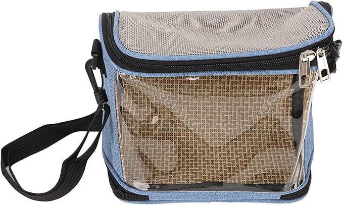 Transparent Bird Carrier Bag, Portable Parrot Travel Cage, Lightweight Breathable Backpack for Cockatiels Parakeets Small Birds with Rattan Weaving, Side Pockets and Two - Way Zipp (Blue)