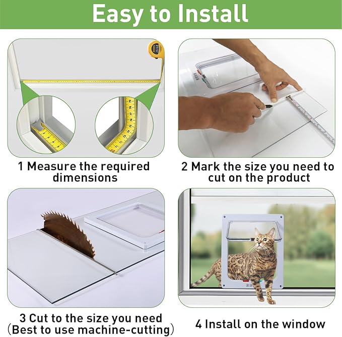 Cat Door for Window, Fits 14"-24" Width Window, Cat Window Door with 4 Locking Modes, Weatherproof Window Cat Door Insert, Magnetic Closure, Easy Installation, Frosted Plexiglass