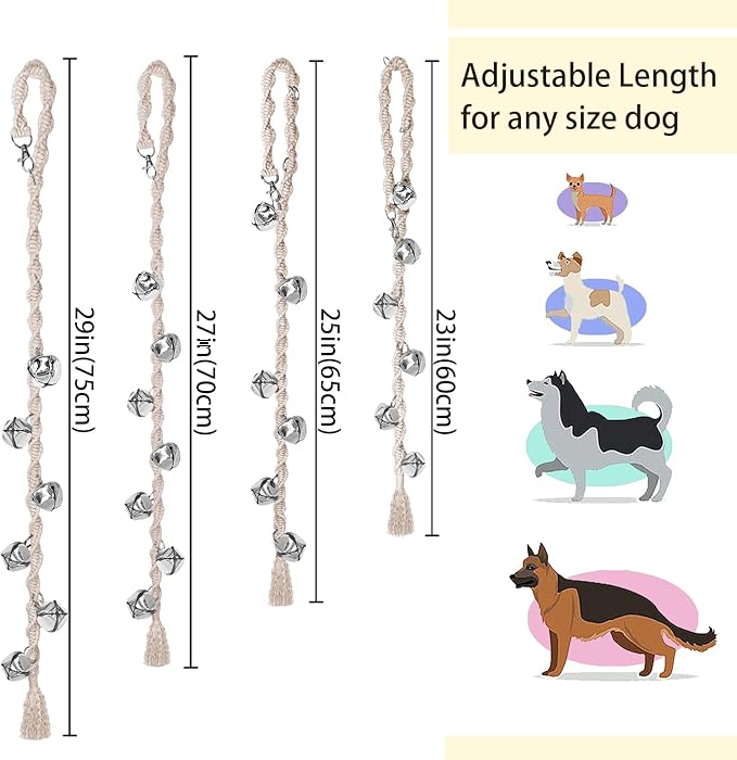 Dog Bells to Go Outside & Puppy Potty Training, Adjustable Dog Door Bell Ring to Go Potty, Handmade with Premium Yarn. Twisted Style, Beige 2 Count