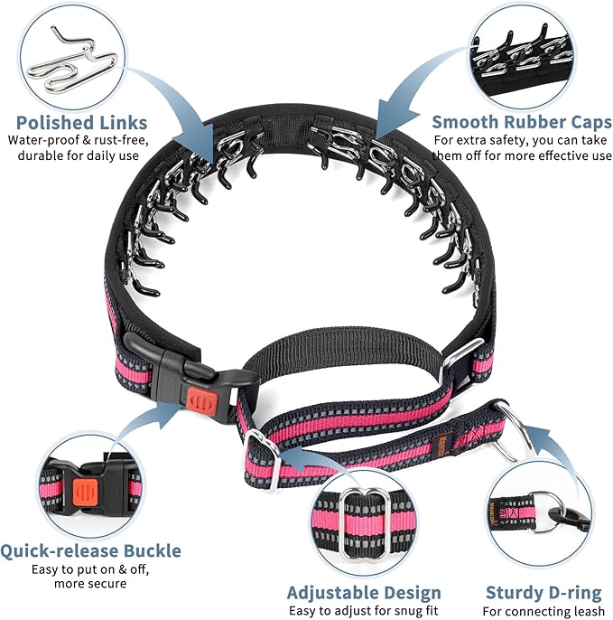 Mayerzon Martingale Collar for Dogs, No Pull Dog Collar with Reflective Strip for Small Medium Large Dogs, Anti Pulling Dog Collar with Buckle for Walking Training, Safe for Night Walk(Pink, L)