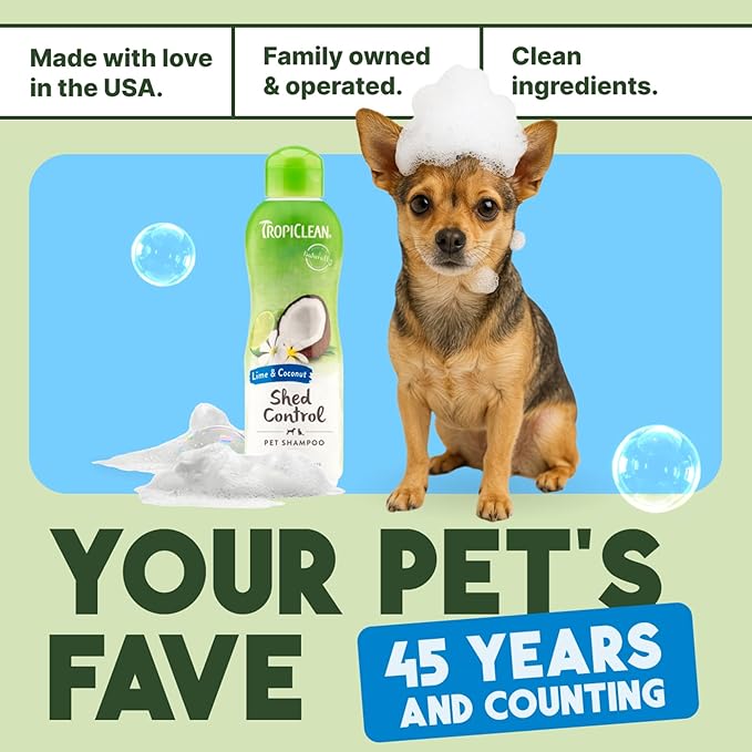 TropiClean Deshedding Dog Shampoo, Professional Dog Shampoo, Fast-Acting Shedding Control, Puppy Safe, Made in USA, Lime & Coconut Scent, 2.5 Gal