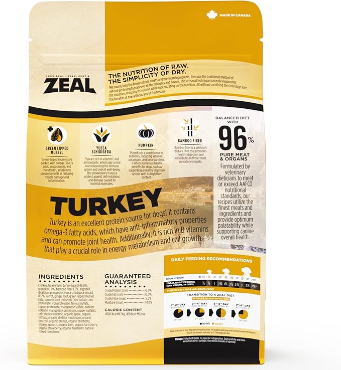 ZEAL Canada Air-Dried Turkey Recipe for Dogs - High Protein, Natural Superfoods, Nutrient Rich, No Fillers, Grain Free, Complete & Balanced (Turkey, 1 lb)