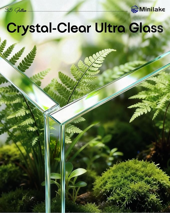 3.5 Gallon Clear Glass Fish Tank, Aquarium Fish Bowl Ultra Clear Rimless Design for Betta Goldfish Snails Shrimp Aquatic Planting