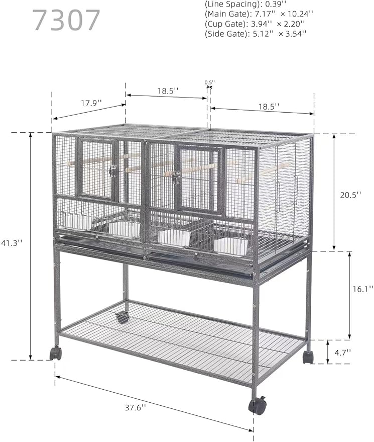 1F/2F/3F Stackable Center Divided Breeder Breeding Bird Flight Double Rolling Cage for Aviaries Canaries Cockatiels Lovebirds Finches Budgies Small Parrots. (Black Vein, 2F)