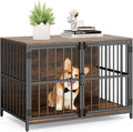 PETSITE 40 Inch Industrial Dog Crate Furniture, Heavy Duty Wooden Dog Kennel with Double Lockable Doors, Decorative Dog Cage End Side Table for Small and Medium Sized Dogs (Rustic Brown)