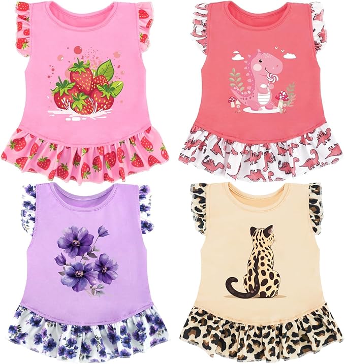 XPUDAC 4 Pack Dog Dresses Cute Printed Puppy Clothes for Small Dogs Girl Chihuahua Doggie Outfits Tank Top Vest Dresses Cat Apparel, Large(Chest-21)
