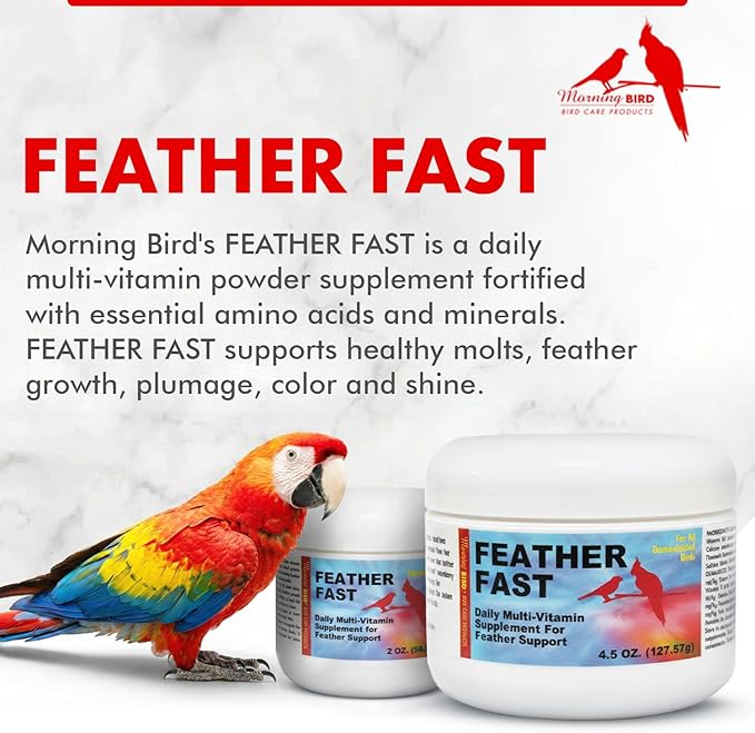 Morning Bird Feather Fast 2 Oz – Daily Multi-Vitamin for Growth & Molting Support – Promotes Healthy Feather Strength & Full Plumage – Supplement for All Adult Birds