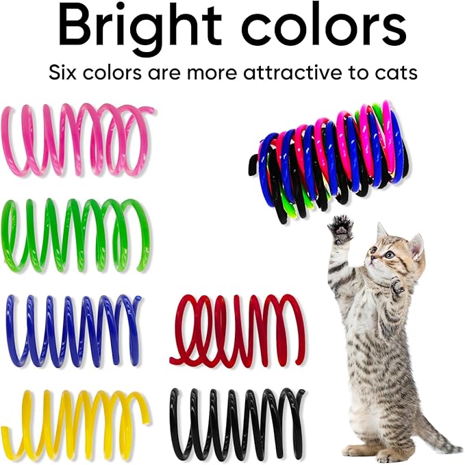 AGYM 6Colors Plastic Spring Cat Toys, 12 Pack Spiral Springs for Indoor Cats to Swat, Bite, Hunt, Interactive Toys for Cats and Kittens