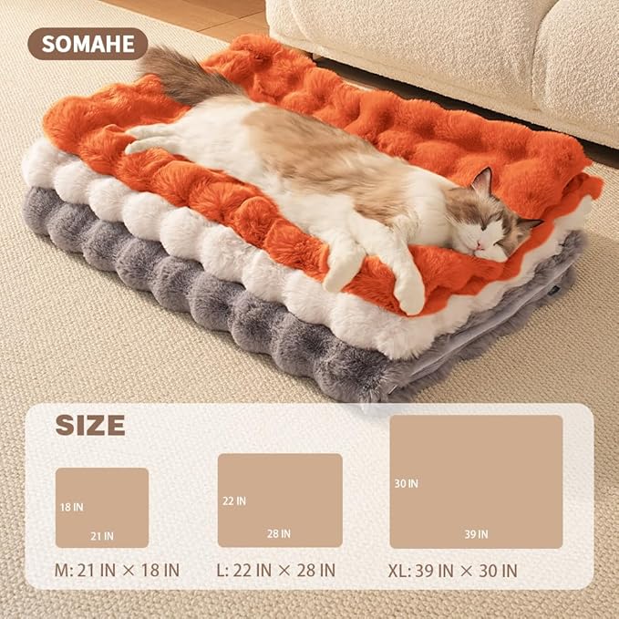 Self-Warming Cat Blanket for Indoor Cats & Small Dogs, Dual-Side Sherpa Plush Throw, Anti-Static Shared Couch Mat for Crate & Travel, Machine Washable No Shrink, 28x22 Inch Orange