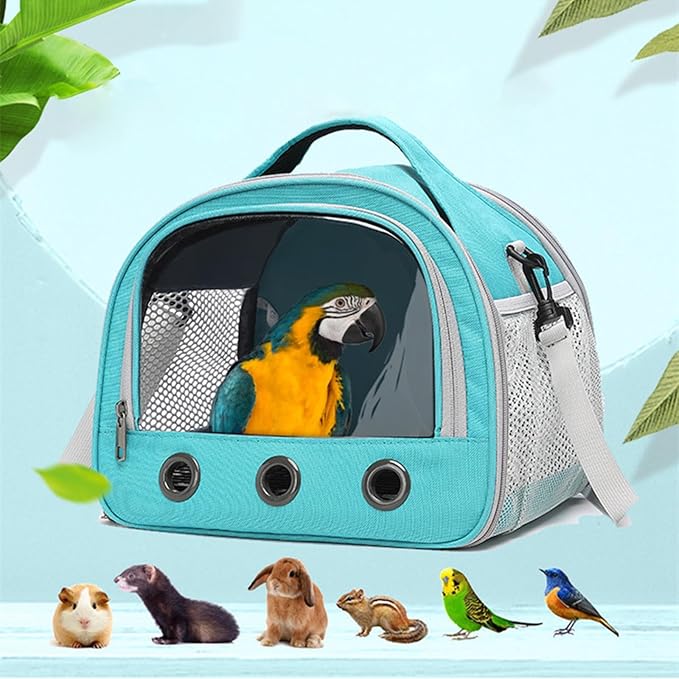 Parrot Carrier Travel Bird Carrier 12 * 8 * 10in Panoramic View with Plush Mat Metal Tray Grid Foot Pad for Parrot Hamster Hedgehog Rabbit Sugar Glider (Pink)