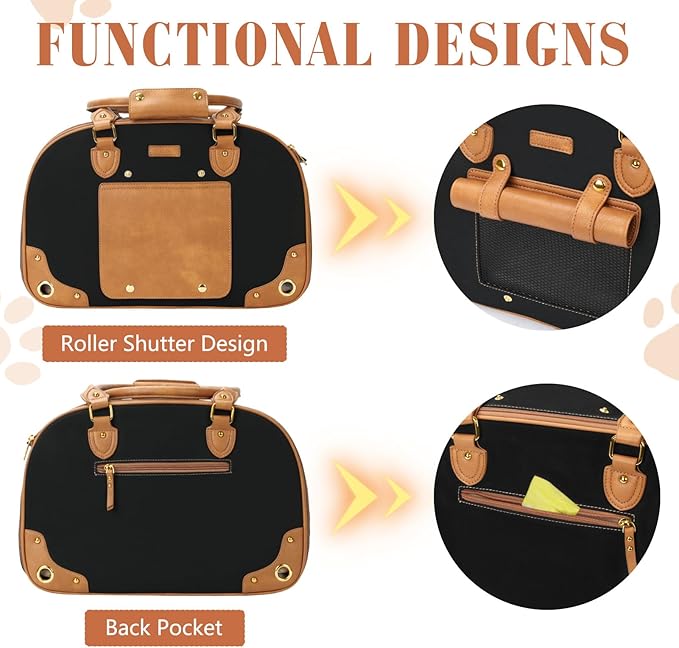 PetsHome Dog Carrier Purse, Pet Carrier, Foldable Waterproof Premium Nylon Pet Travel Portable Bag Carrier for Cat and Small Dog Home/Outdoor Medium Black