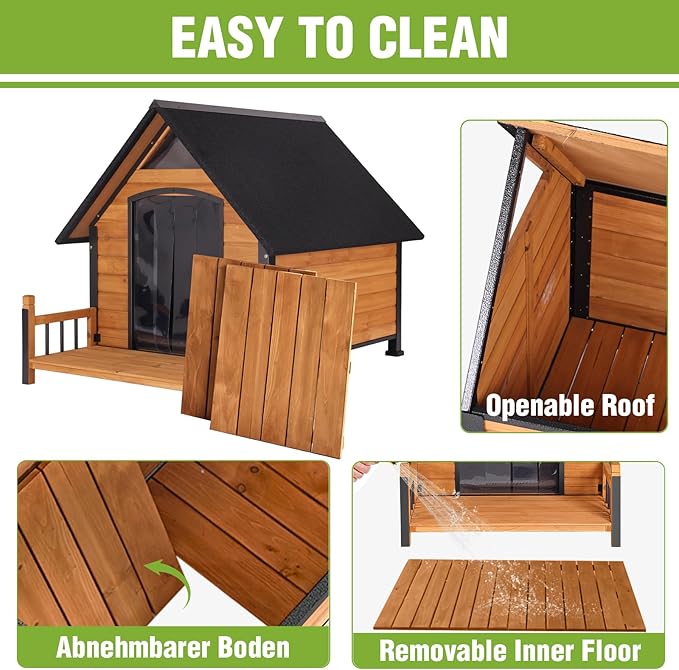 GUTINNEEN Large Heated Dog House Outdoor Insulated Weatherproof Dog Kennel with Heated Pad, Insulated All-Round Thermal Liner, Chew-Proof Strong Iron Frame Dog House for Dogs (Winter-Ready)