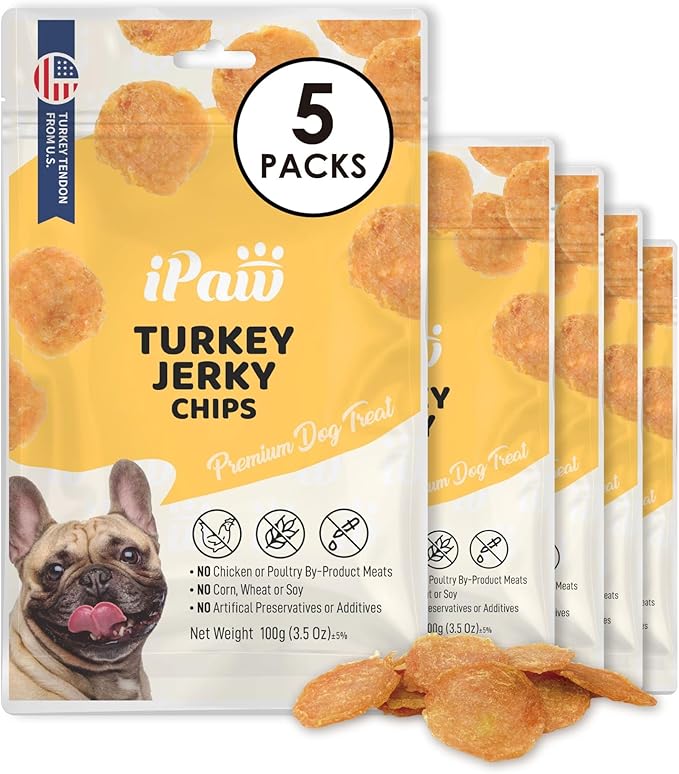 iPaw 5 Stock-Up Combo Turkey Chips Dog Treats for Puppy Training, All Natural Human Grade Dog Treat, US Sourced Raw Material, Hypoallergenic, Easy to Digest (Turkey Chips), 5 Packs