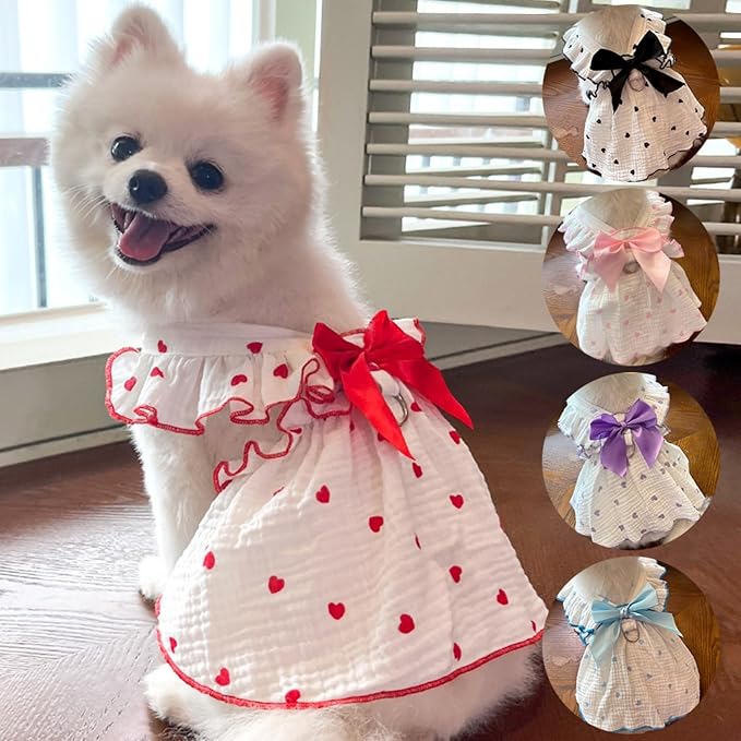 TAPBULL Dog Dresses, Fashionable Pet Dog Clothes with Heart Design, Cute Cat Birthday Dress Outfit (Pink/Red/Blue/Purple/Black 5-Pack), X-Small