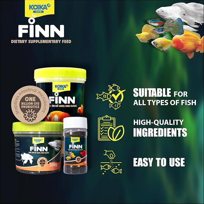 KOIKA FINN Probiotic Fish Food Pellets for Ornamental Fish, 43% Protein with Bacillus Probiotics, Supports Digestion and Immune Health for Daily Feeding (15g, Ornamental Fish - 0.4mm Pellets)