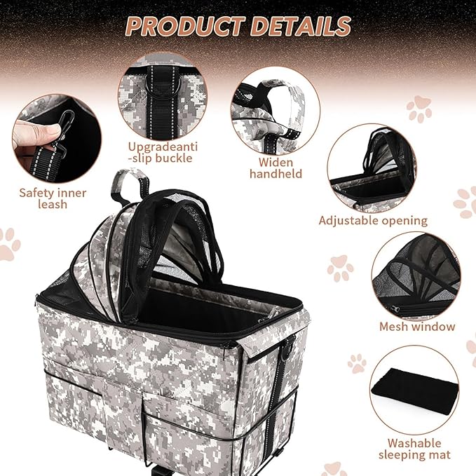 Pet Bicycle Carrier with Steel Frame, Waterproof Pet Carrier for Small Dogs and Cats, Comfortable Mesh Window