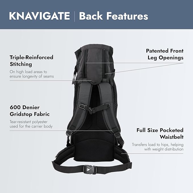 K9 Sport Sack Knavigate | Dog Carrier Dog Backpack for Most Dog Sizes | Front Facing Adjustable Dog Backpack Carrier | Veterinarian Approved (Large, Midnight Black)