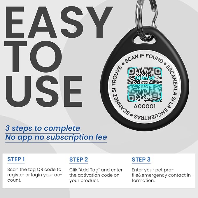3 Pack Cat Tags Personalized Small, QR Code Cat Name Tag for Kitten Collar, Scan Location Alerts, Black S