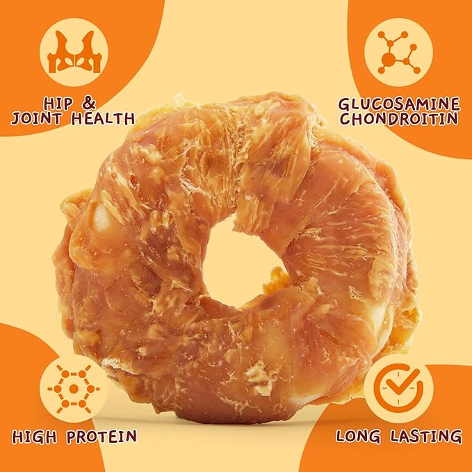 Jungle Calling Dog Treats Long Lasting, Rawhide Chews for Dogs, Chicken Wrapped Rawhide Donuts, Chewy Snacks for Medium Large Dogs (Pack of 2)