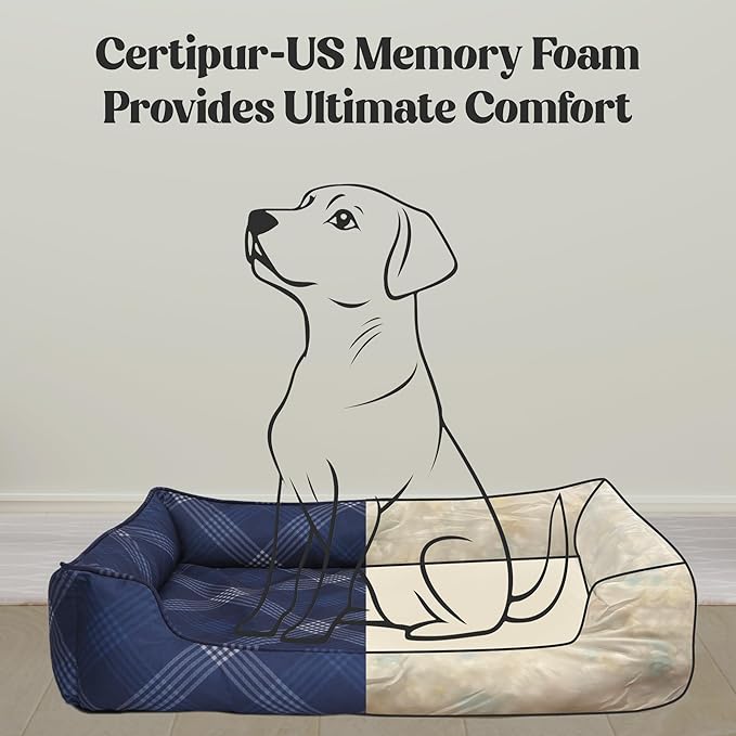 Orthopedic Bolster Dog Bed – CertiPUR-US Foam, Recycled Polyester Canvas, Washable Cover, Anti-Slip Bottom, Large, Pink Check – Stylish Designer Dog Sofa