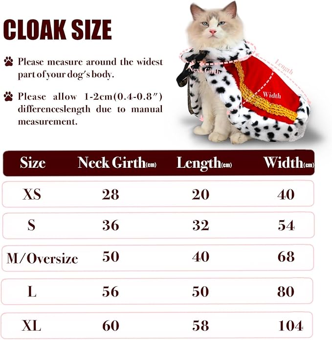 Lovelyshop pet Serial Lux Fur Red Cat Dog Cloak for Halloween Costumes, King Queen Prince and Princess Cosplay-XL