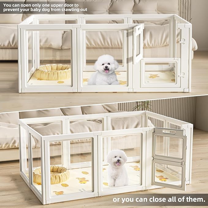 Clear Acrylic Dog Playpen Indoor,Transparent Dog Pen,Easy to Assemble and Clear pet Pen for Puppy Dog, Rabbit and cat,Sturdy and Easy to Clean Plastic pet Fence (White, 23.6" H, 10PCS)
