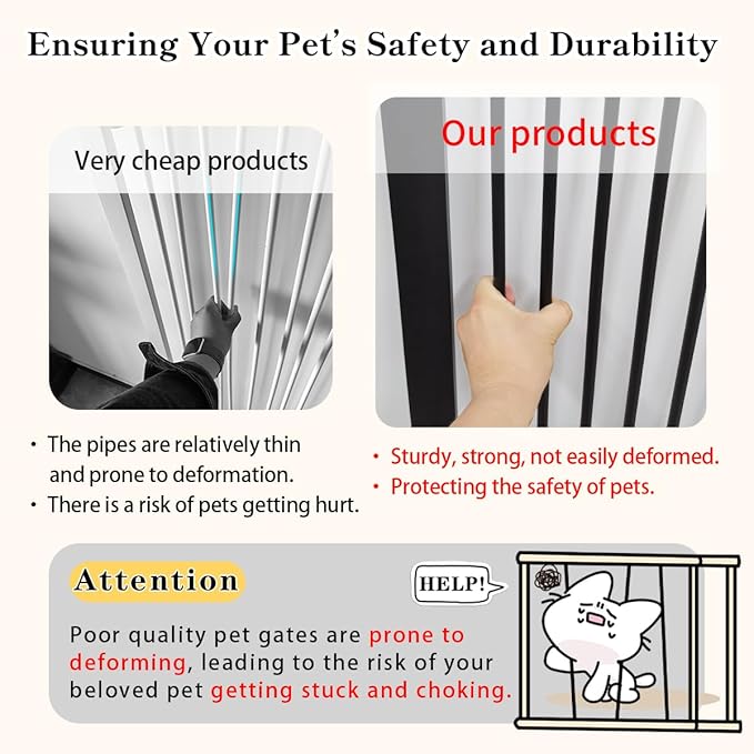 Lumizone Extra Tall Cat Gate 61.02" High Pressure Mounted Extra Wide 2025 New (17 Sizes) 1.37" Gap No Drilling Auto-Close One-Handed Operation Tall Pet Gate for Dogs(Black, 61.02" H x 29.92"-34.24" W)