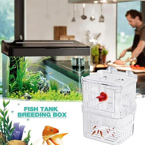 1/2 Fish Acclimation Box - Acrylic Hatchery Incubator Tank, Fish Breeder Box with 2 Suction Cups | Easily Install Breeding Isolation Box, Floating Breeding Box for Baby Fishes Shrimp Betta Guppy