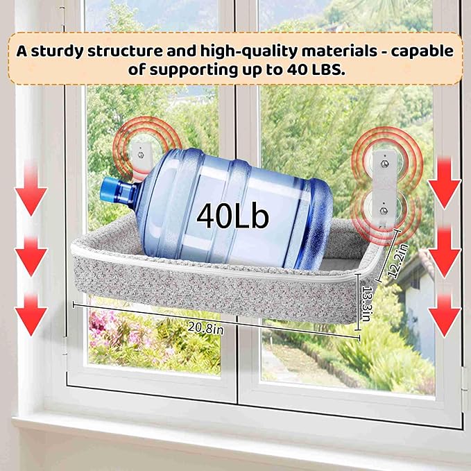 Cat Window Perch & Hammock - Exquisite Sofa Fabric, Safe & Comfortable Design with 4 Strong Suction Cups - Ideal for Large Cats