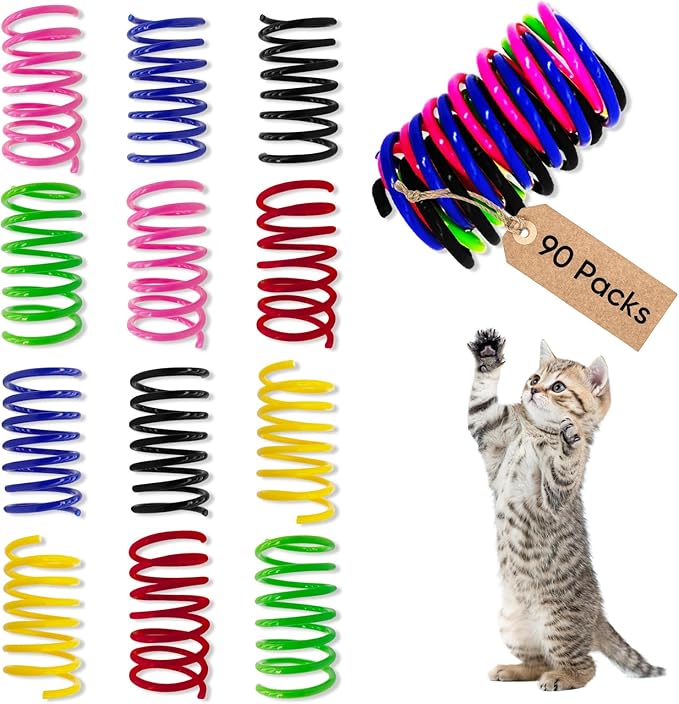 AGYM 6Colors Plastic Spring Cat Toys, 90 Pack Spiral Springs for Indoor Cats to Swat, Bite, Hunt, Interactive Toys for Cats and Kittens