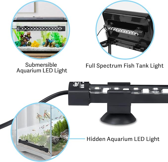 hygger 24/7 Mode Submersible Aquarium LED Light, Full Spectrum Hidden Fish Tank Light with 3 Rows Beads 7 Colors Auto On Off Sunrise-Daylight-Moonlight, Adjustable Timer Brightness (27.6in 16W)