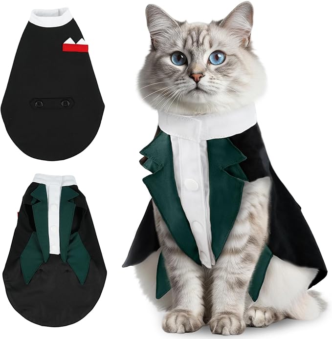 Cat Tuxedo Suit, Stylish Cat Tuxedo Outfit Formal Suit, Kitten Formal Attire Wedding Birthday Onesie Costume for Male Girl Hairless Cats, Pet Fashion Apparel Fancy Clothes, Grey, 2XL