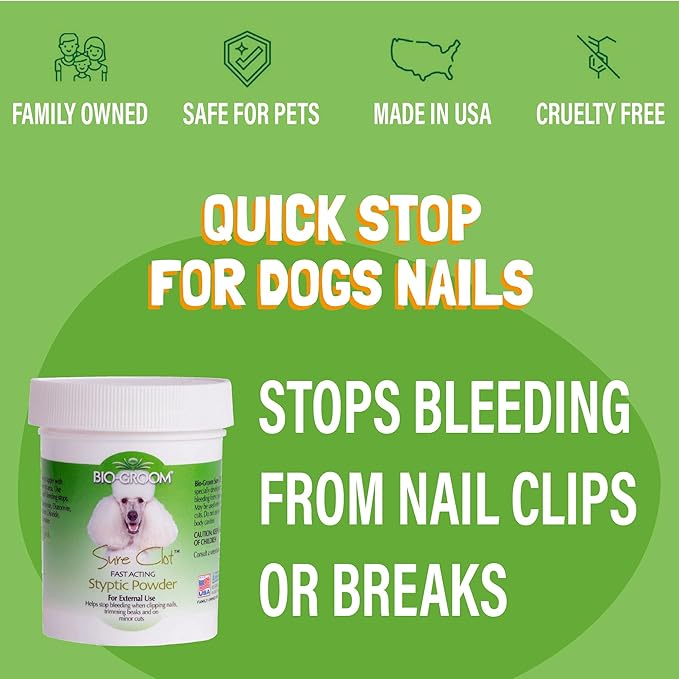 Bio-Groom Sure Clot Styptic Powder for Dogs - Stops Bleeding Nails, Fast Acting, Dog Grooming Supplies, Cruelty-Free, Made in USA, First Aid for Dogs - 1.5 oz 1-Pack