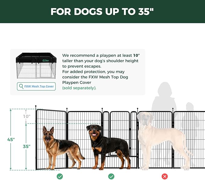 FXW Rollick Unleashed Dog Playpen for Indoor, Yard, RV Camping, 45 inch 32 Panels for Large Dogs, Black│Patented