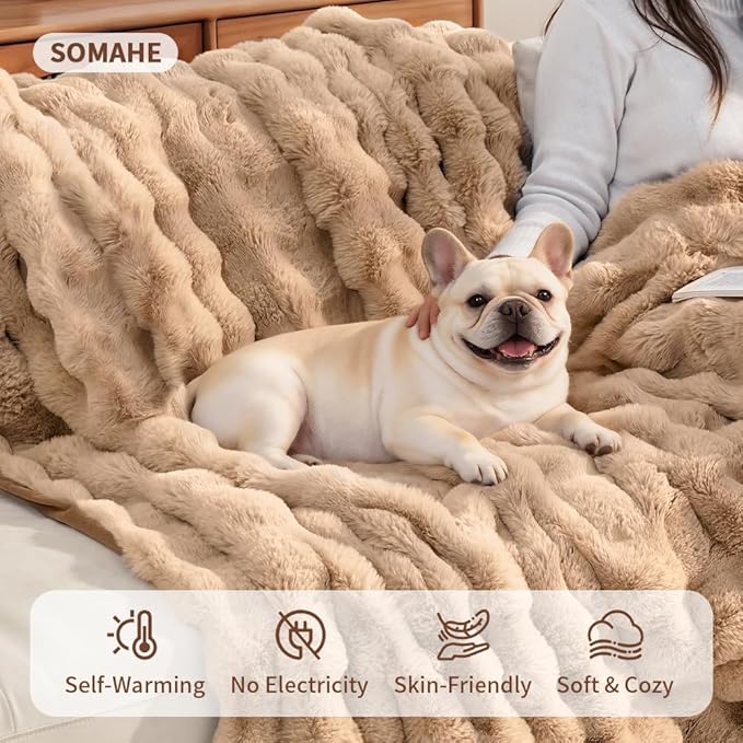 Dog Blanket Self-Warming Throw for Medium & Large Dogs, Dual-Side Sherpa Plush, Thick Crate Bed Cover & Car Seat Mat, Anti-Static Machine Washable No Shrink, 39x30 Inch Coffee