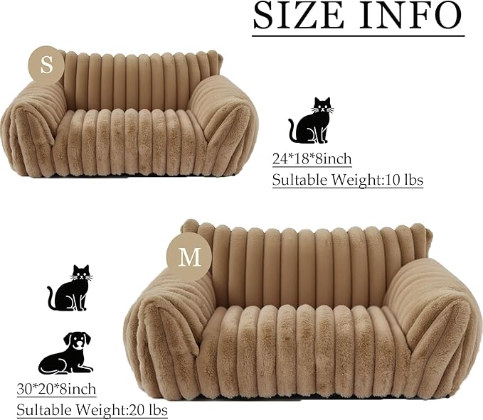 Cat Couch for Pets - Cute Cat Beds for Indoor Cats with Removable Cover, Washable Soft Corduroy Plush, Fluffy Supportive Pet Sofa Chair for Small Dog & Cats, 30 inch Brown
