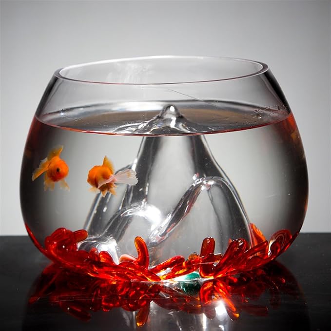 Fish Bowl Creative Desktop Glass Aquarium Tank with Raised Mountain Peak Modeling Decorative Living Room Transparent Glass Aquarium Aquarium Decorative Ornaments for Home Use Aquariums(16x21x12cm)