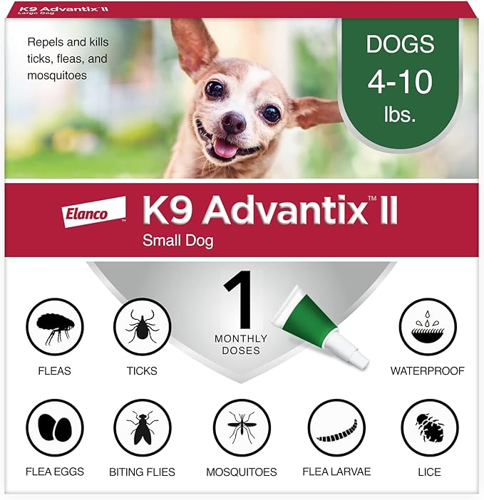 K9 Advantix II Small Dog Vet-Recommended Flea, Tick & Mosquito Treatment & Prevention | Dogs 4-10 lbs. | 1-Mo Supply
