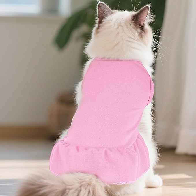 Dog Dresses Cat Skirt Solid Color Dog Clothes Summer Sleeveless Puppy Girl Clothes for Small Pet Dogs Cats (Pink, Large)
