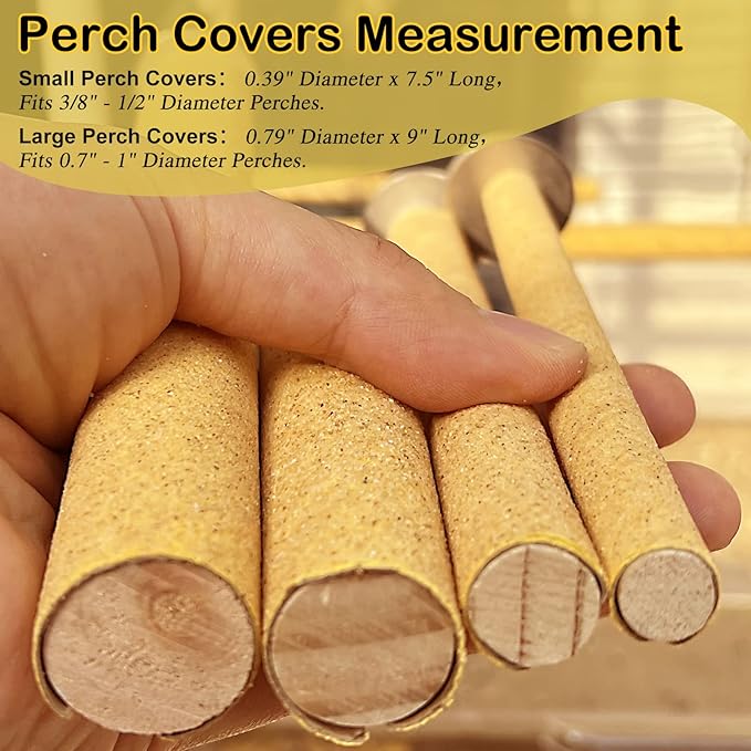 S&X 12-Pack Large Sanded Perch Covers for Parakeets, Lovebirds, Parrotlets, Finches, Canaries, Large Perch Covers,3/4" Diameter X 9" Long