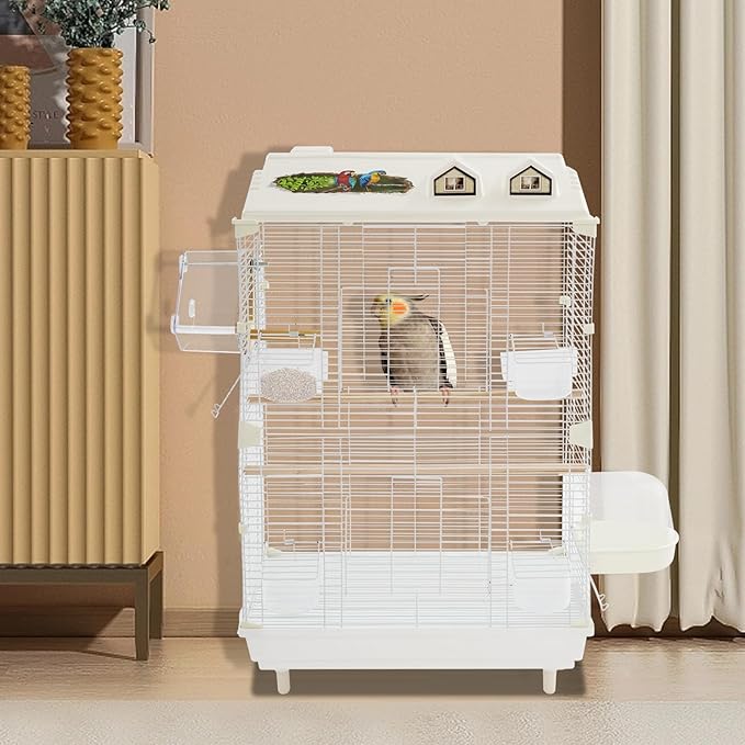 Two-Tier Bird Cage Medium Small Bird Cage Flight Cage with Stand Food Containers 30’’h Bird Cages with Pull Out Tray and Feeder Detachable Pet Flight Birdcage for Parrot Lovebirds (A)