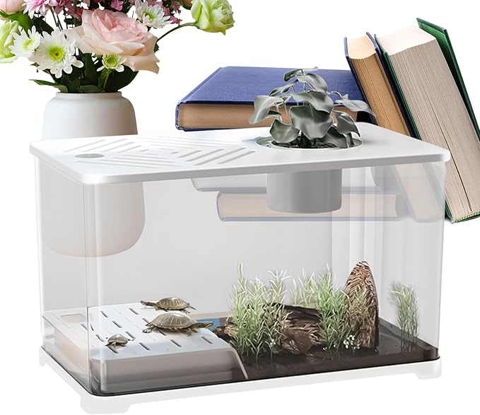 Aquarium Tank - Spacious Glass Fish Tank Setup for Betta Shrimp, Modern Desktop Habitat with Turtle Perch and LED Lighting, Ideal for Home Decor and Plant Cultivation