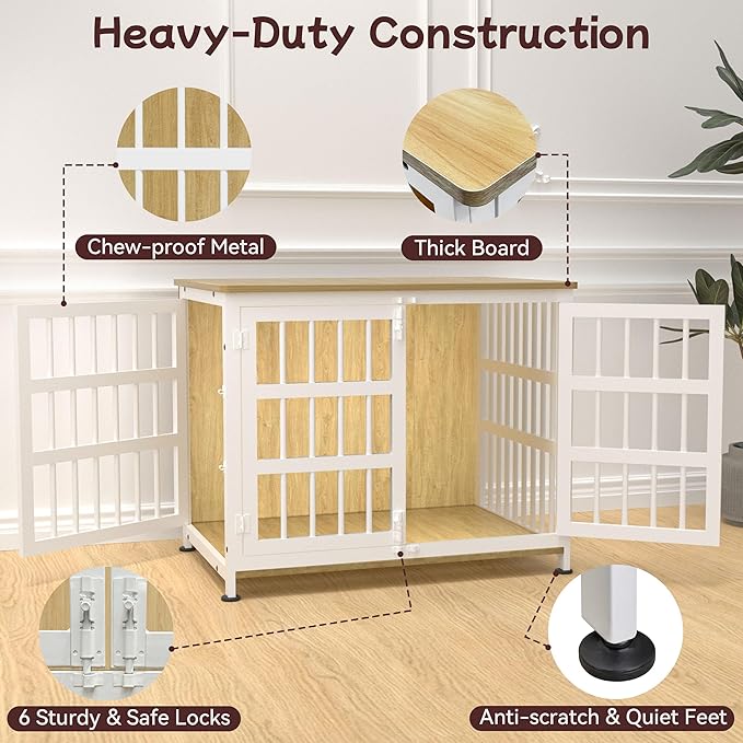 33" Dog Crate Furniture Large Breed Dog Crate Dog Kennels for Inside Wooden Dog Crates End Table Heavy Duty Indoor Combination Cage for Small, Medium Dogs Oak