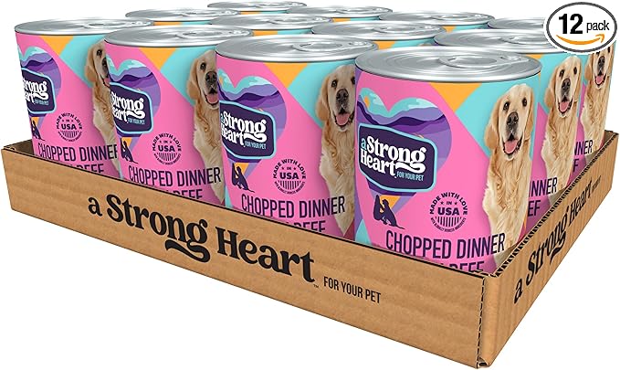 A Strong Heart Wet Dog Food, Chopped Dinner with Beef - 13.2 oz Cans (Pack of 12), Made in The USA with Real Beef