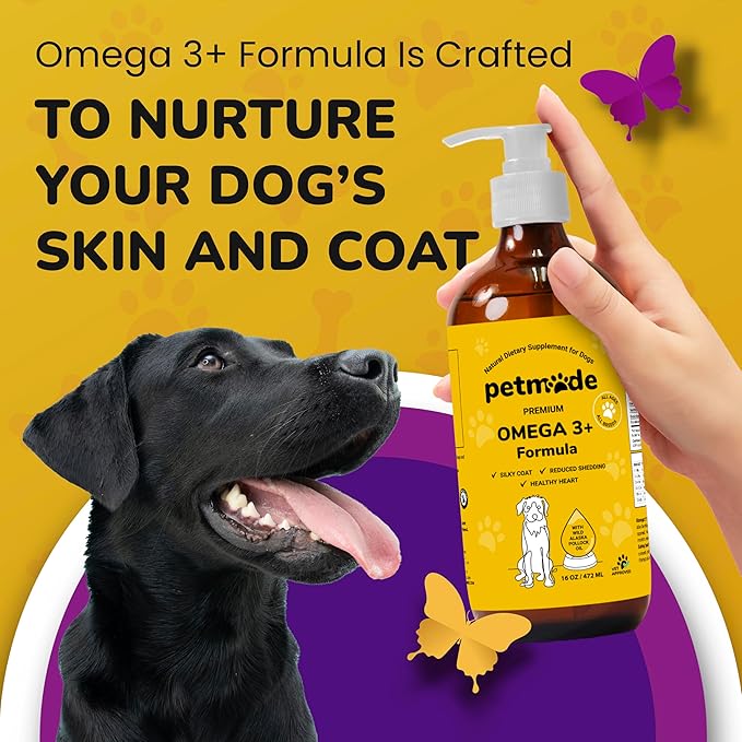 Omega 3 Fish Oil for Dogs Skin and Coat - Wild Alaskan Pollock Oil for Itchy Skin- Omega 3 Fatty Acids - Vet Approved Liquid EPA & DHA Supplements - with Zinc, Vitamin C, B2, B7 & E - 16 Fl Oz