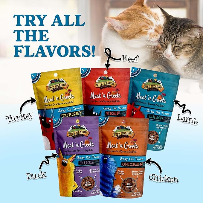 Wild Meadow Farms - Cat Treats - Meat 'N Greets - Soft Jerky Treats with Real Meat, High Protein, Grain-Free, Perfect for Training & Rewarding, All Natural Snacks for Cats - Beef Flavor