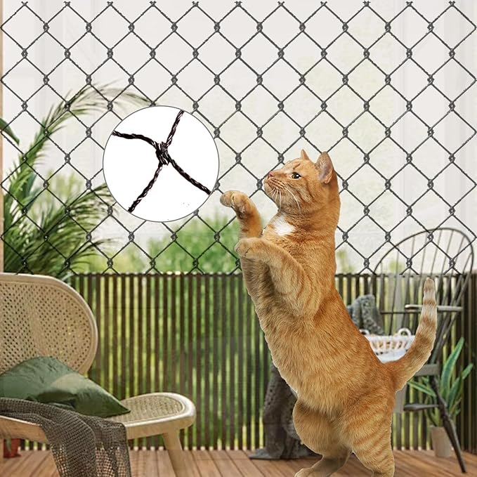Cat Netting Balcony,10x26 ft Stainless Steel Reinforced Bite Tear UV and Weather-Resistant Anti-Fall Netting for Pets, Safety Net for Cat, Small Catio for Apartment Balcony Protection