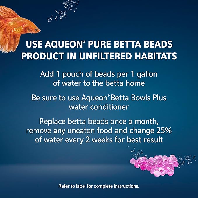 Aqueon PURE Betta Beads, Water Care for Unfiltered Aquariums, Maintains Clear Water and Helps Breakdown Organic Sludge, Pink